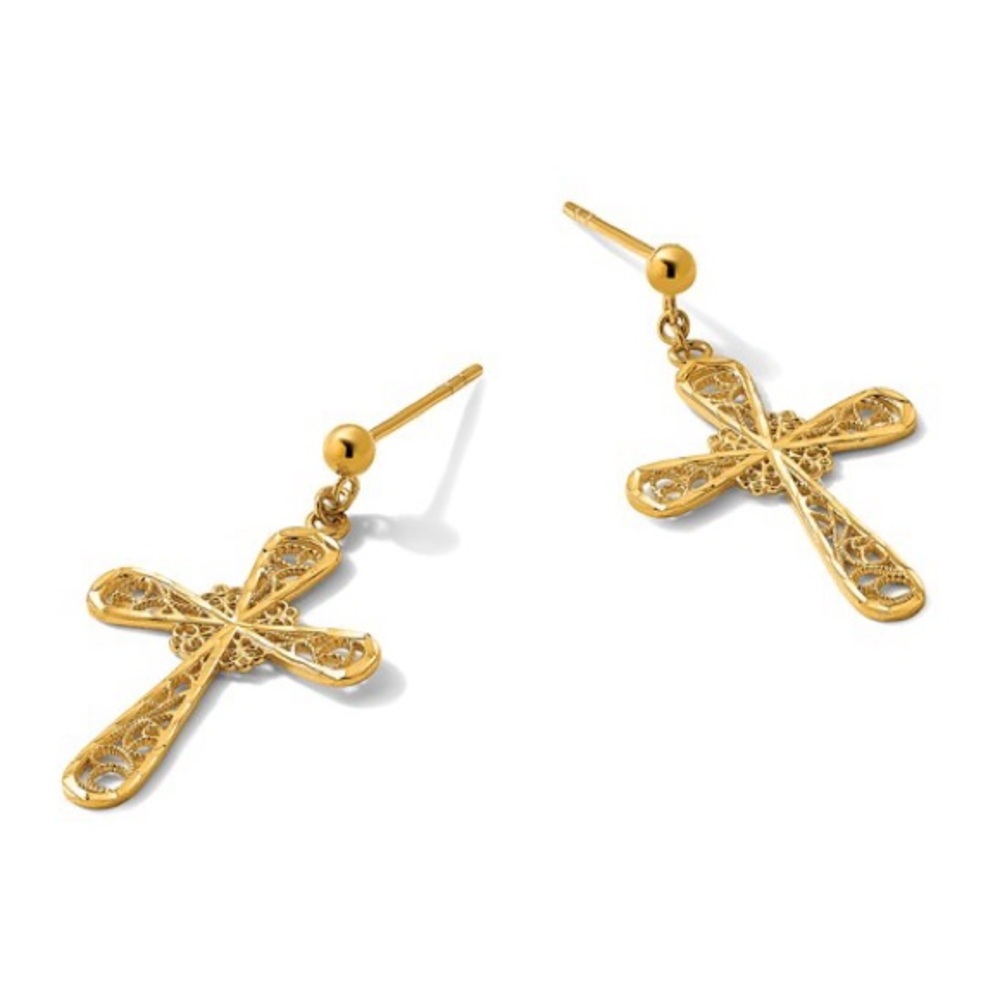 New 24k Gold Cross Dangle Earrings by Herco